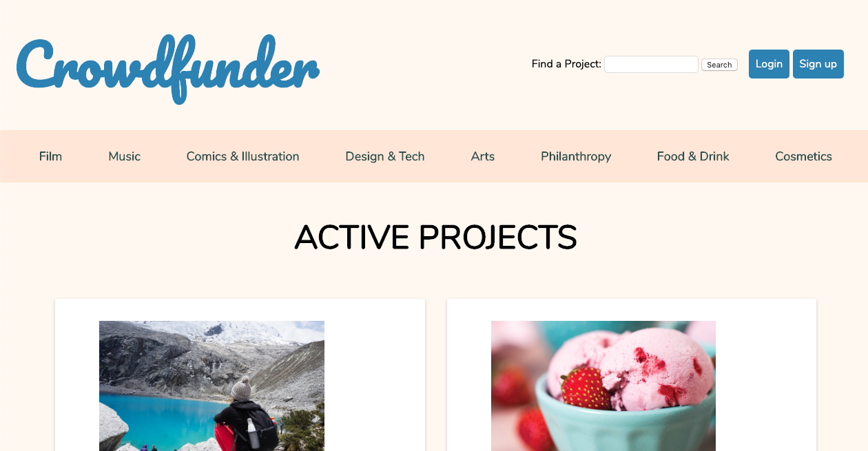 Crowdfunder home desktop screen